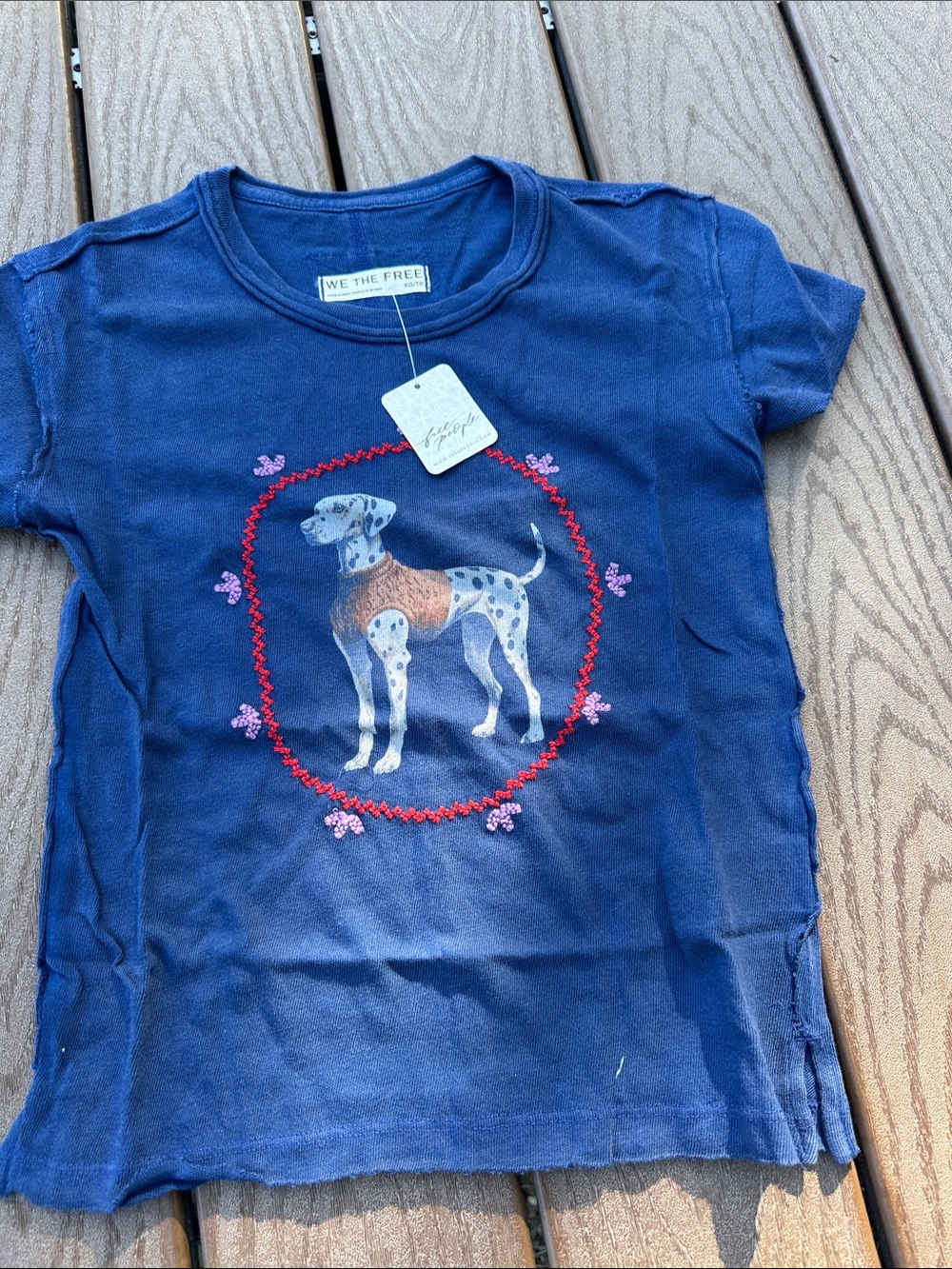 We The Free Navy Tee with Dalmatian Graphic and Red Trim